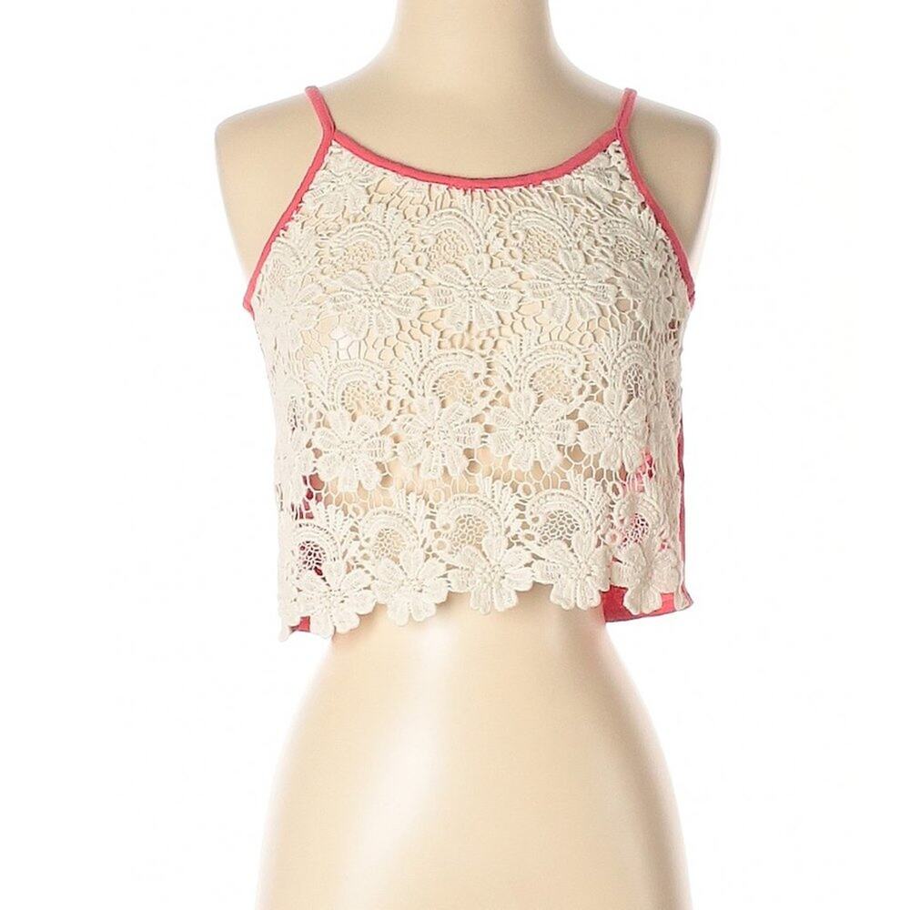 Chloe K XS Floral Crochet Lace Festival Cropped Tank Top